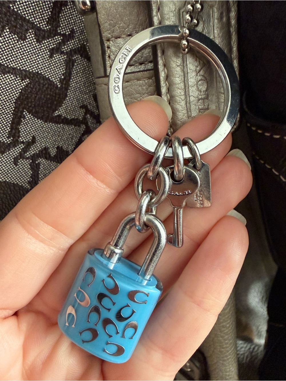COACH Sprinkle C Lock & Key Charm Keychain Blue Signature C Logo